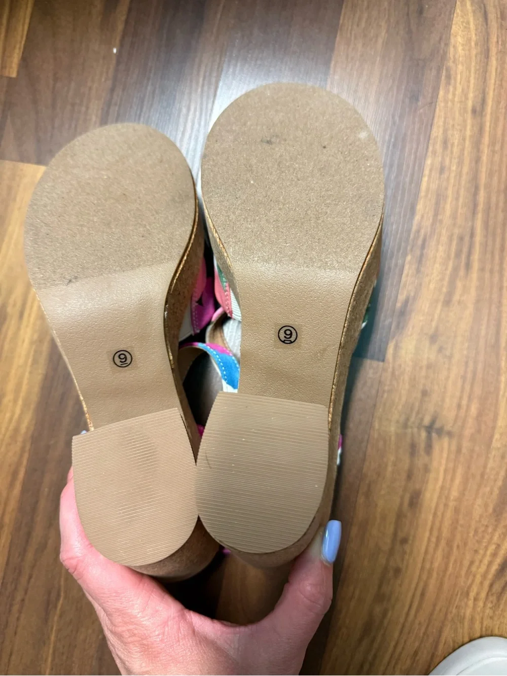 Floral Cork Platform Wedge Sandal in Pink Multi